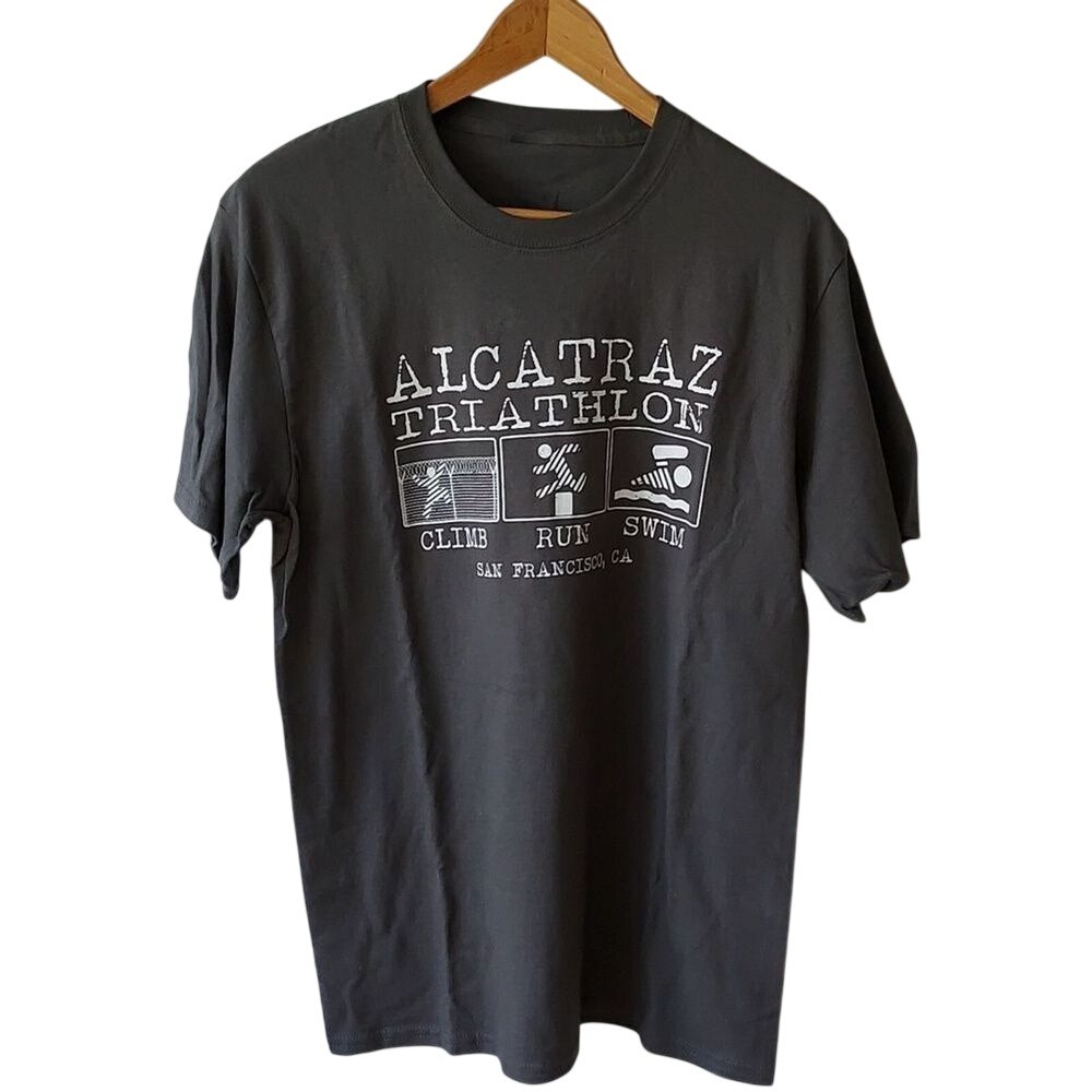 Alcatraz Triathlon San Francisco Graphic T-Shirt Charcoal Gray Mens Souvenir L